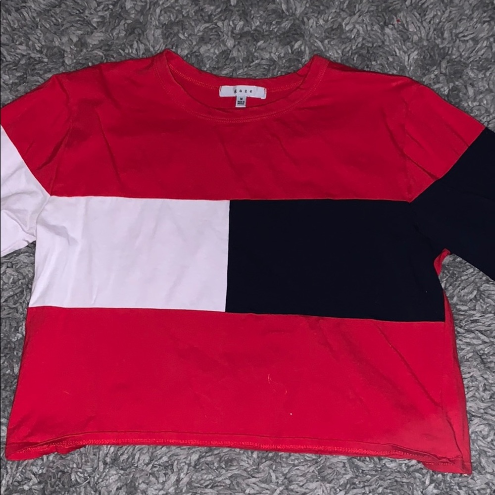 red navy and white cropped long sleeve